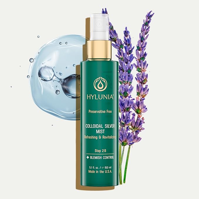 Hylunia Colloidal Silver Mist Toner 5.1 fl. oz. – Hydrating Versatile Toner for Acne-Prone Inflamed Skin | Infused with Colloidal Silver & Lavender for Glowing Skin Cuts & Burns, Body-Refresher