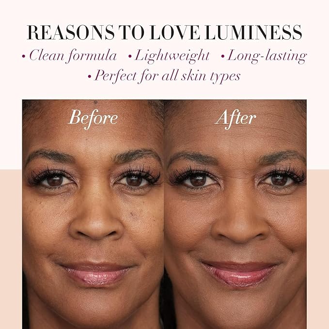 LUMINESS Silk Airbrush Spray Foundation & Buffing Brush Kit – Full Coverage Foundation & Dual-Sided Buffing Brush - Buildable Coverage, Anti-Aging Formula Hydrates & Moisturizes (Shade - Deep Rich)