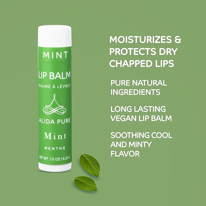 Mint Lip Balm Collection, Vegan Lip Balm Set, Beeswax Free, with Avocado Oil, Organic Jojoba Oil, and Vitamin E, Natural Moisturizer for Dry, Chapped Lips, 5 Tube Set