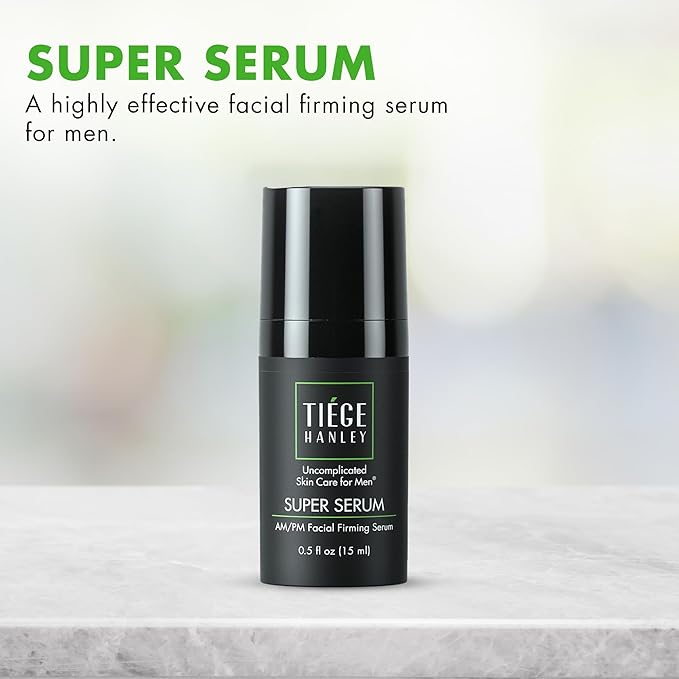 Tiege Hanley Anti-Aging Face Serum, SUPER SERUM (1-Pack) - Skin Tightening Facial Serum for Men - Mens Serum For Face with Sodium Hyaluronate & Retinyl Palmitate for Smoother & Tighter Skin, 0.5 Fl Oz