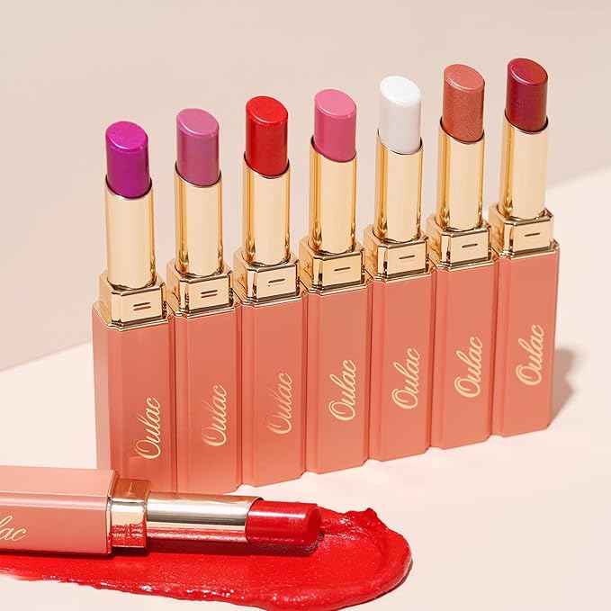 Oulac Moisture Mauve Pink Lip Gloss - 2 in 1 Shimmer Lipstick & Lip Balm, Long Lasting Hydrating, Juicy & Glossy finish, Smooth for Dry, Cracked and Chapped Lips, Vegan 2.2g/0.07oz (S04)