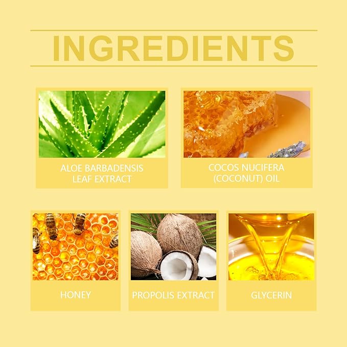 Honey Lip Balm, Propolis Long Lasting Hydrating Lip Butter & Mask, Overnight Nourishing Care, Gentle Exfoliation, Non-sticky Fresh Texture