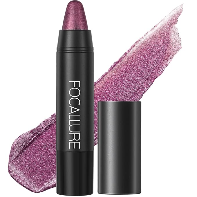 FOCALLURE Ultra Chic Metallic Lipstick,Rich Vitamin E Lip Crayon,Lightweight Shinning Color without Drying or Fading,Long Lasting Lips Makeup,#23 Pansy Purple