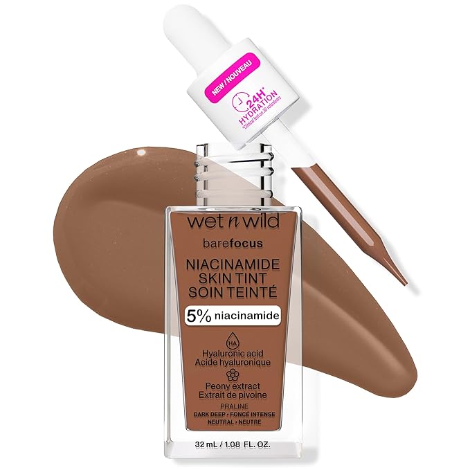 wet n wild Bare Focus Skin Tint, 5% Niacinamide Enriched, Buildable Sheer Lightweight Coverage, Natural Radiant Finish, Hyaluronic & Vitamin Hydration Boost, Cruelty-Free & Vegan - Praline
