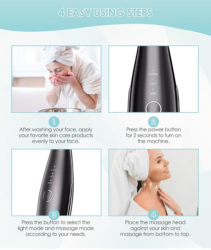 7 Color Neck Face Massager - Facial Massager Tool for Skin Care at Home, Vibrating Face Massager with Thermals, Galvanic Machines Black