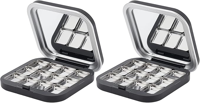 NICENEEDED 2 Pcs Empty Eyeshadow Palettes, 12 Grids Blush Pallet Makeup, DIY Lipstick Lip Balm Blusher Compact Containers Refillable Cosmetic Sample Storage Case Box with Mirror for Women