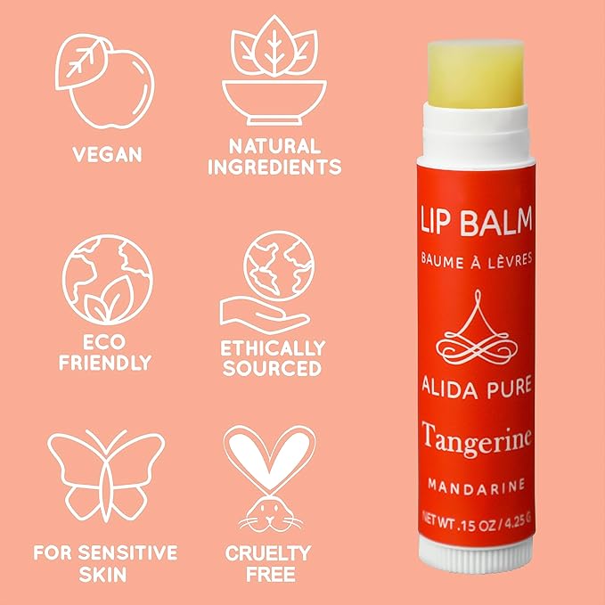 Tangerine Lip Balm, Vegan Lip Balm Set, Beeswax Free, with Avocado Oil, Organic Jojoba Oil, Candelilla Wax, and Vitamin E, Natural Moisturizer For Dry, Chapped, or Cracked Lips, 3 Tube Set