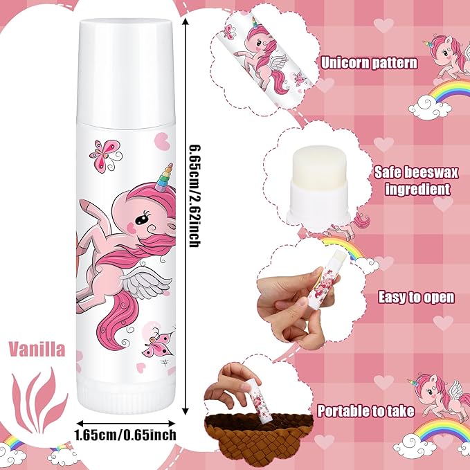 Loopeer 50 Pcs Lip Balm Gift Set Baby Shower Party Favors Natural Ingredients Beeswax lipsticks Gender Reveal Favors Gift Chapped Lips Care Products for Baby Kids Men Women and Children (Unicorn)