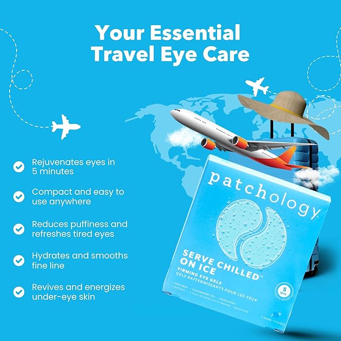 Patchology Iced Cooling Under Eye Mask Patches with Peptides, Cloudberry Oil and Bakuchiol. Cool eye gels to firm skin and soothe, reduce fine lines and under eye bags 5 Pair