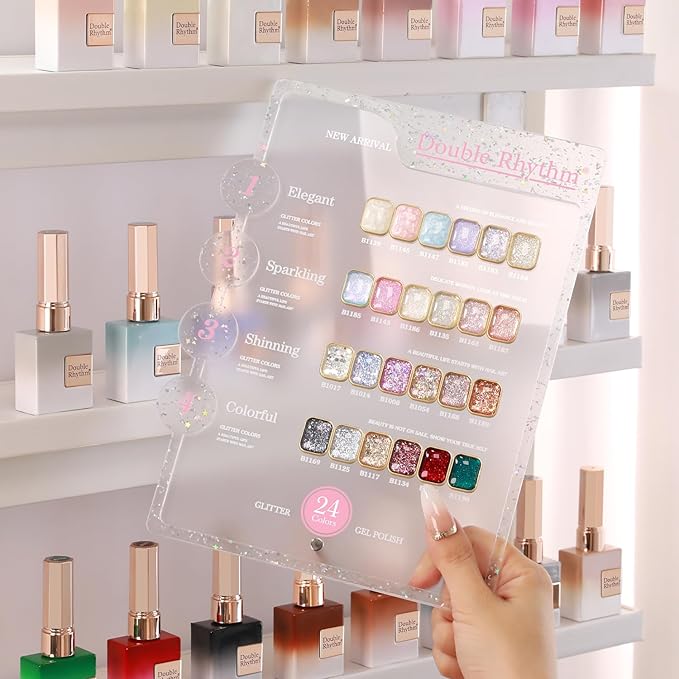 Double Rhythm 28Pcs 0.5Oz Glitter Gel Nail Polish Set Same Color Same Bottle Soak Off Gel Polish Kit Nail Art Manicure Salon DIY at Home (Sparkle Pearl Shimmer Collection-T24-9)