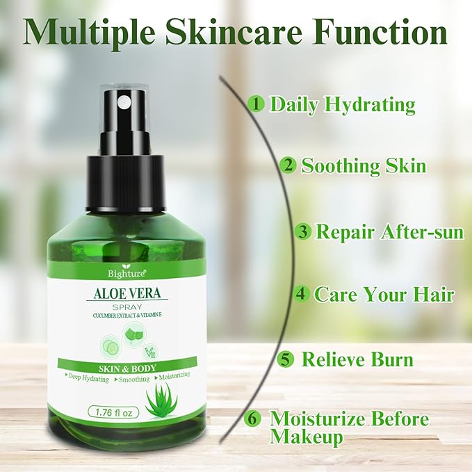 Aloe Vera Spray for Hydrating Nourishing Facial Skin in Winter, Aoe Vera Spray Extract from Freshly-cut Aloe and Cucumber Essence for Moisturizing Skin, Fast Absorbing, Easy to carry, 1.73 oz