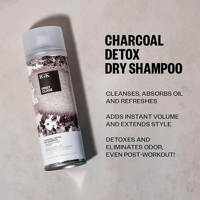 IGK FIRST CLASS Charcoal Detox Dry Shampoo | Volume + Soothes Scalp + Balance Oil | Vegan + Cruelty Free | 6.3 oz (Pack of 2)