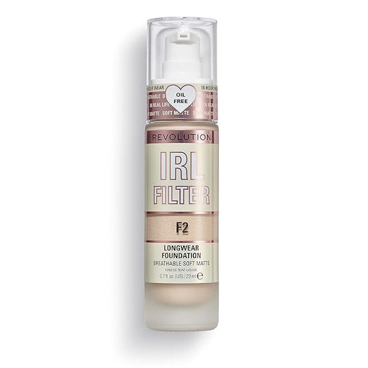 Revolution Beauty, IRL Filter Longwear Foundation, Soft & Breathable Formula, Medium to Full Coverage, Matte Finish, F2, 0.7 Fl. Oz