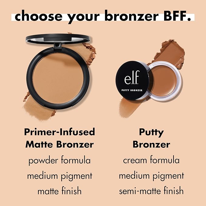 e.l.f. Primer-Infused Bronzer, Long-Lasting, Lightweight & Buildable Powder Bronzer, Delivers A Matte Finish, Vegan & Cruelty-Free, Catching Rays