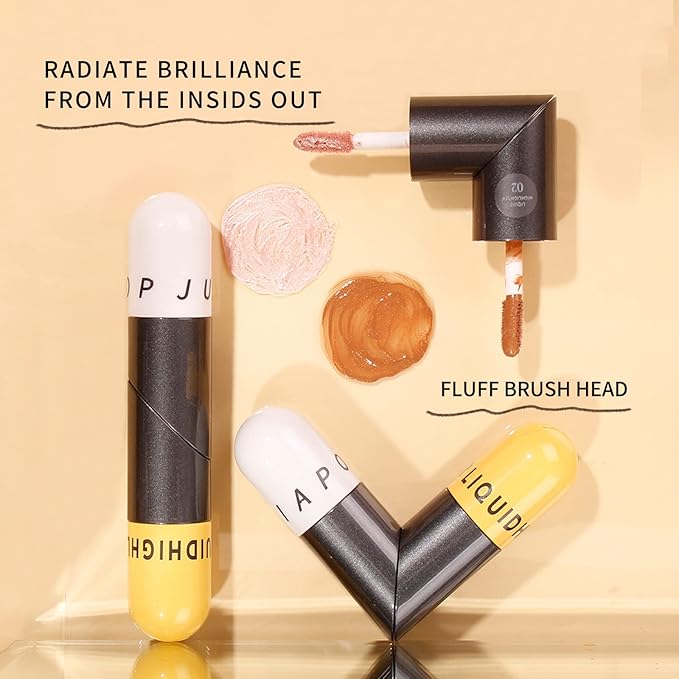 AKARY Liquid Highlighter Makeup for Face Body, Contour Foundation Illuminator Boom Stick, Two-color Highlight Shade Longwear Shimmer Glow Makeup, Valentine's Day gift (03 Rose Gold + Warm Brown)