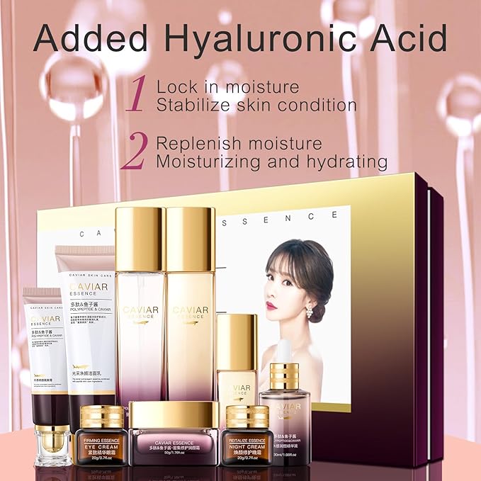 O’KADY 9 Pcs skincare set Anti Aging Skin Daily Care Routine Kit With Vitamin C and Peptides Facial Cleanser Eye Mask Toner Serum Eye Cream Lotion Cream Lady Cream Gifts sets for Valentine's Day