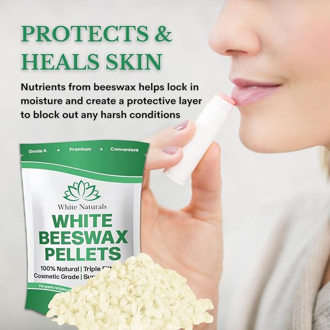 White Beeswax Pellets 2lb (1lb in Each Bag), Pure, Natural, Cosmetic Grade, Organic, Bees Wax Pastilles, 3X Filtered, Great For Soap Making, Candles, DIY Lip Balms, Sunscreen By White Naturals