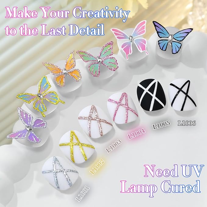 Double Rhythm 6 Pcs 15 ML Gel Liner Polish Nail Art Set Chrome Metallic Glitter Soak Off Gel Polish Kit Nail Art Manicure Salon DIY at Home for Women (Gold Silver Black White-T6-52)