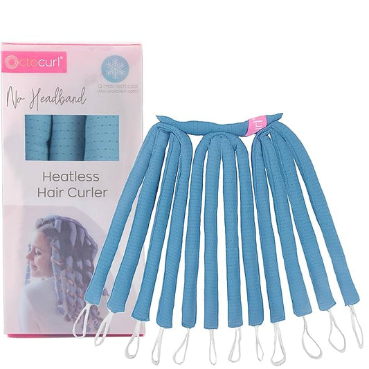Octocurl Heatless Hair Curler - No Headband Octopus Curler - Overnight Curls for Short Hair (QMax - Blue)