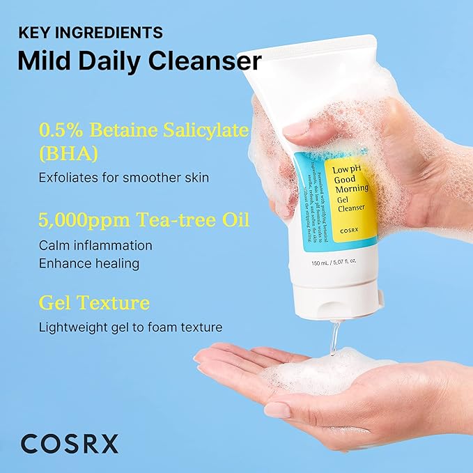 COSRX Low pH Good Morning Gel Face Cleanser, 5.07 fl oz, BHA Face Wash, Daily Mild Face Cleanser for Sensitive Skin, PH Balancing, Korean Skin Care, Korean Face Wash