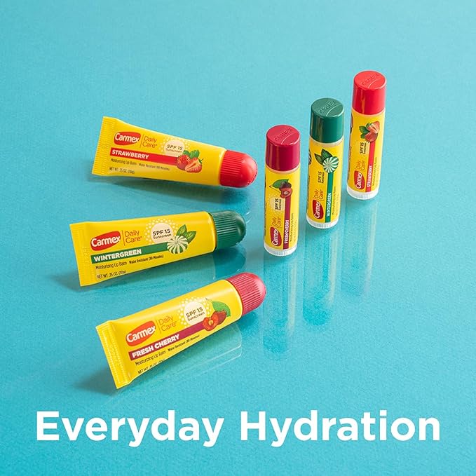 Carmex Daily Care Moisturizing Lip Balm Pack, SPF 15, Multi-Flavor Lip Care Variety Pack Bag, 9 Count (6 Tubes, 3 Sticks)