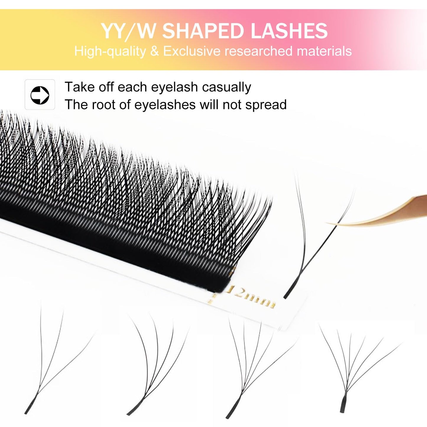 W Lash Extensions Supplies 3D Eyelash Extensions W Shape 0.07mm Thickness C Curl 12mm Premade Fans Easy Fan Lashes Volume Matte Black 12 Rows Crisscross Eye Lashes(W-3D-0.07-C,12mm)