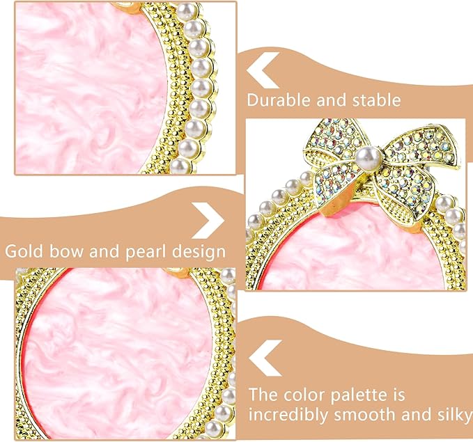 Resin Nail Art Palette, Nail Art Painting Mixed Color Palette Bow Decorated Nail Art Display Board with Pearls Nail Art Supplies Makeup Foundation Mixing Palette Manicure Tool