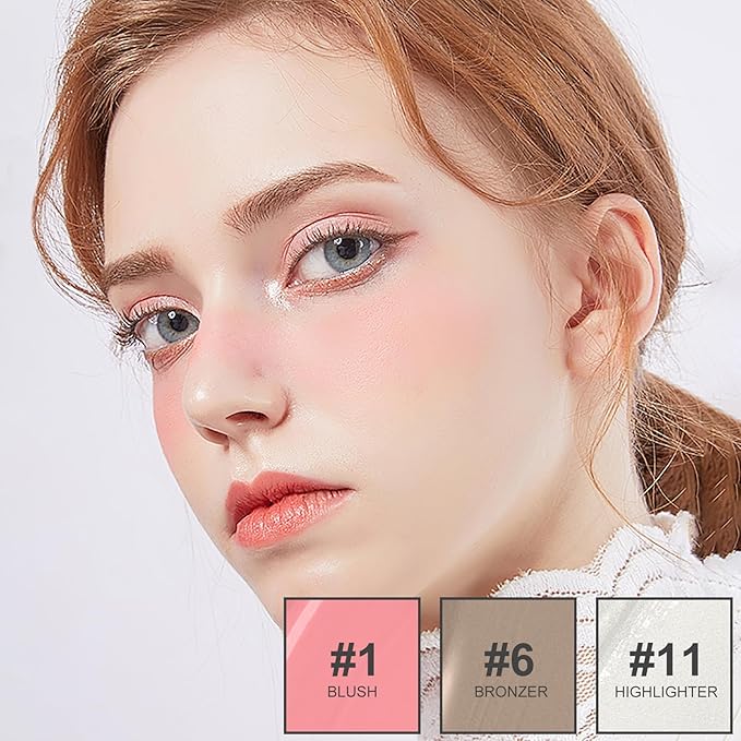 3Pcs Liquid Contour Makeup Trio with Bronzer Shade, Blush, Highlighter for Sculpted Makeup, Matte Finish Liquid Contour Set Easy to Create a Lightweight Look, Longwear Waterproof Formula (1, 6, 11)