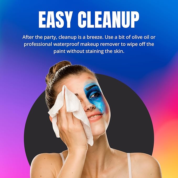 Professional Face Painting Palette - Skin Friendly Face Paint Kit - Cruelty-Free & Vegan Water Based Face Paint Makeup for Theatre, SFX & Halloween- 8 Colors 5g Each- Splashes & Spills- Regular Colors