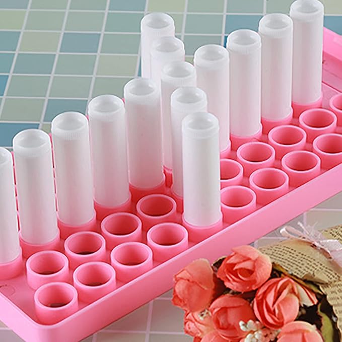 RONRONS Pink Lip Balm Crafting Kit, Professional Lipsticks Filling Tray with 50 Small Holes and Spatula, Easy to Fill 50 Pieces Lipstick Tubes Containers for Business Gifts