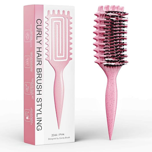 Curl Defining Brush, Curly Hair Brush Defining with Side Gear for Combing, Shaping, and Styling Curly Hair, Lightweight Candy Brush Suitable for All Wet or Dry Hair Types for Women and Men (Pink)