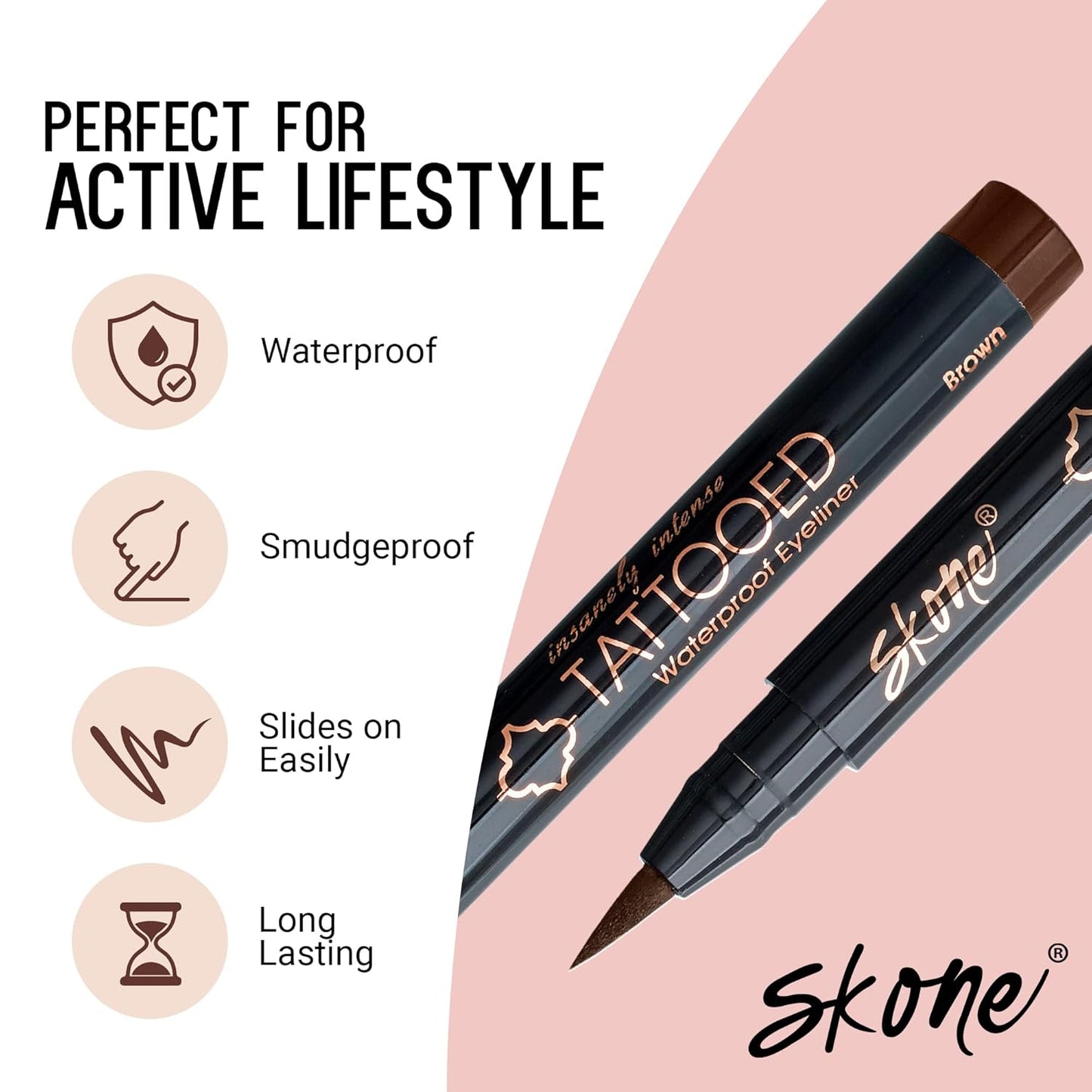 Skone Cosmetics Insanely Intense Tattooed Eyeliner Pen - Waterproof Liquid Eyeliner, Long Lasting, Sweat Proof, Smudge Proof Felt Tip Liquid Eyeliner - Pigmented Eye Liner Makeup - Brown (0.07oz)