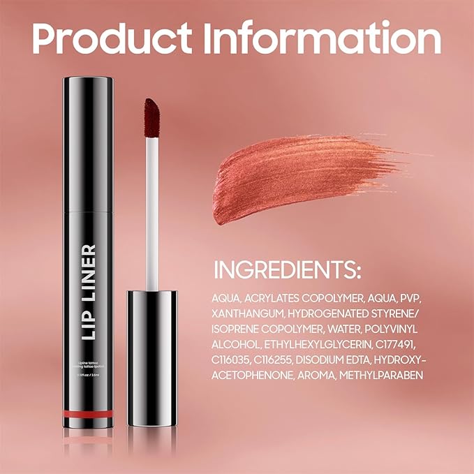 OETUIOW Lip Stain, Lip Liner, Waterproof Moisturizing Long-Lasting, Non-Stick Cup for Women All Skin Types, Cocoa Color