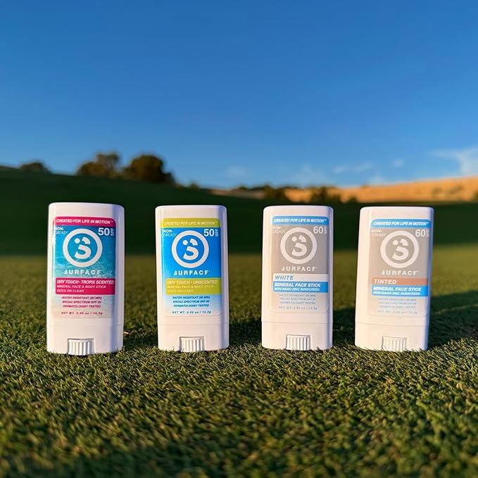 Surface Mineral Face Sunscreen Stick, Dry Touch SPF 50, Broad Spectrum UVA UVB Sun Protection for Kids and Adults, Travel Friendly, Water Resistant for 80 Minutes, Fragrance Free, 0.5oz