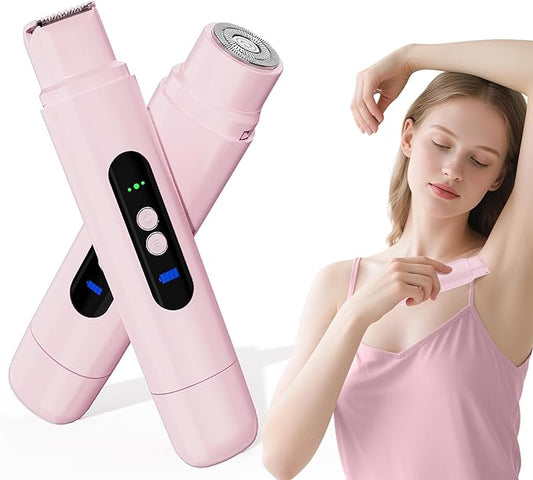 Bikini Trimmer for Women, 2-Speed Electric Razor for Pubic Hair Dual Head Shaver Women IPX7 Waterproof Rechargeable Lady Trimmer for Bikini Underarm Body Leg Face Pink