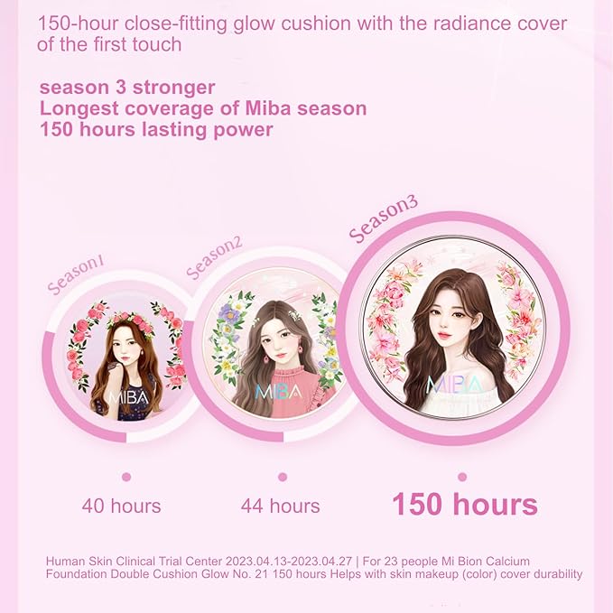 MIBA Ion Calcium Foundation Double Cushion Glow 25 g / 0.88 oz Big Cushion SEASON 3. Long Lasting Cover Effect. Moisture glow. Skin tightening relief. Smooth adhesion. (Lovely #23 Rosy Beige)