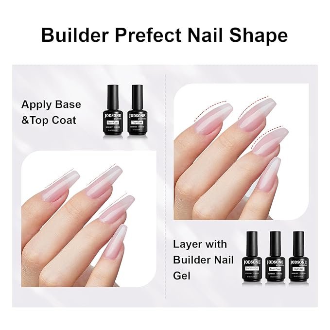 JODSONE 15ML Base Coat Top Coat and Builder Gel 3 PCS Gel Polish for Salon and Home Use