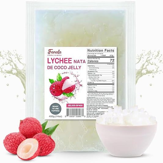 Fanale Coconut Jelly Topping nata de coco for Bubble Tea 400 g | Lychee Jelly | for Boba Tea, Smoothies, Slushes, Desserts 400g