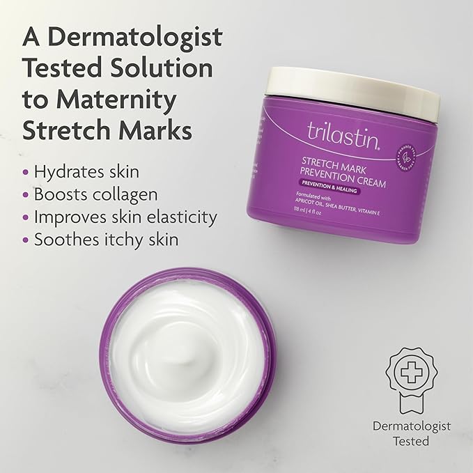 TriLASTIN Maternity Stretch Mark Prevention Cream (4Oz) - Hypoallergenic & Paraben-Free for Pregnancy & Postpartum - Maternity Belly Cream (2 Pack)
