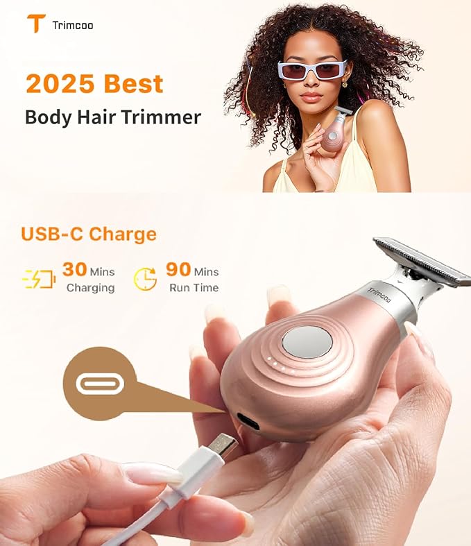 Mini Bikini Trimmer for Women - Intimate Pubic Hair Removal, Electric Body Groomer, Small Portable Wet/Dry Shaver, Magnetic Blade, USB-C Rechargeable with Travel Case, Easy to Clean (Gold)
