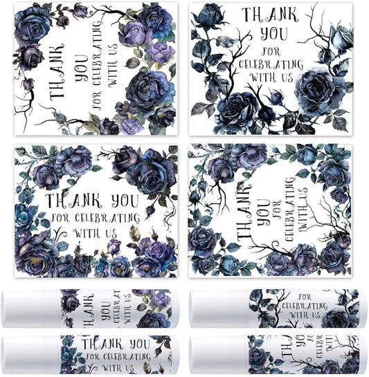 OLYCRAFT 100Pcs Self-Adhesive Lip Balm Tag Stickers 1.7x2.1 inch Goth Black Rose Waterproof Adhesive Label with Word Lipstick Tag Sticker for Lip Balm Container Tubes Lipstick Wrapping Decoration