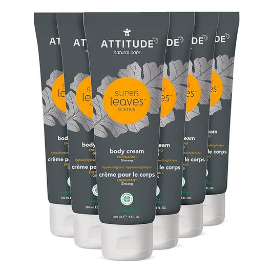 ATTITUDE Body Cream, EWG Verified Moisturizer, Vegan Moisturizing Products For Dry Skin, Dermatologically Tested, Ginseng and Grapeseed Oil, 8 Fl Oz (Pack of 6)