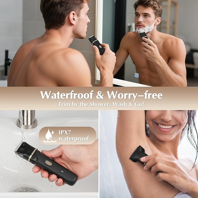 Electric Bikini Trimmer for Women - 5 in 1 Rechargeable Electric Razors for Women, IPX7 Waterproof Pubic Hair Trimmer, Painless Womens Body Shaver, Facial Razor & Nose Hair Shaver, Black