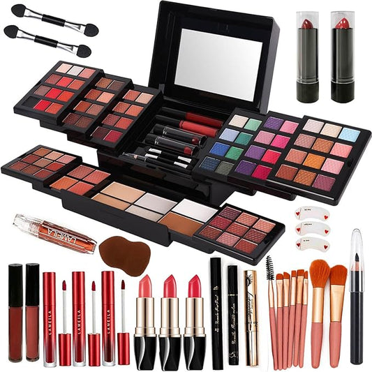 88 Colors Professional Makeup Palette Set Kit Combination, All In One Makeup Gift Set for women Full Kit， include Eyeshadow,Lipstick,Compact Powder,Eyeliner,Concealer（006-Black）