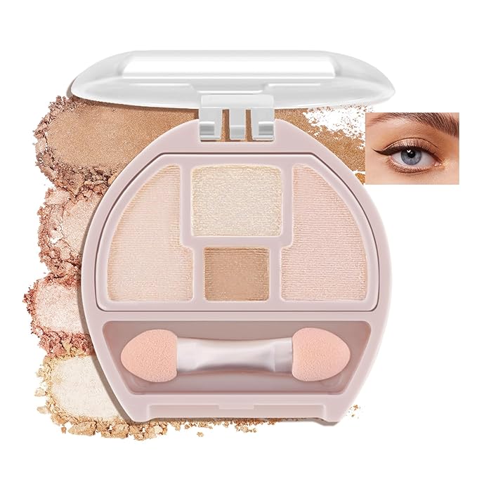 Boobeen 4-Color Makeup Palette, Highly Pigmented Glitter Eyeshadow Contour Palette with Smudger, Multi-purpose Face Makeup Palette for Eye/Face/Highlighter, Creates Shimmer Finishes, Long-lasting