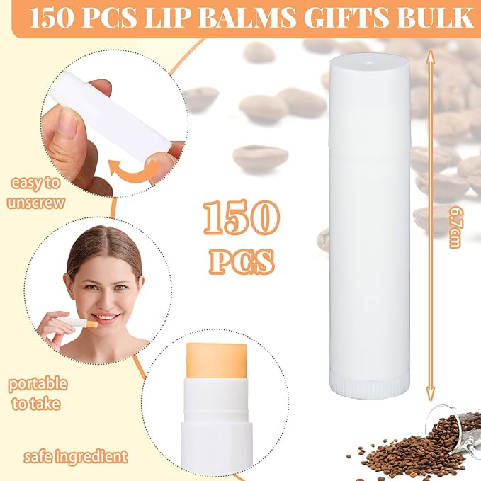 Demissle 150 Pcs Unlabeled Lip Balm Bulk Chapped Stick Blank Mini Lip Balm Gifts Moisturizing Lip Balms Favors for Women Homeless Wedding Bridal Shower Favors Baby Shower Guests Favors(Cocoa Butter)