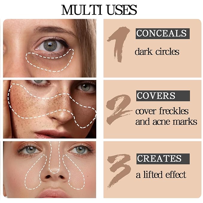 6 Colors Concealer Palette with Brush,Full Coverage,Cream Contouring Makeup Kit,Corrects Dark Circles Red Marks Scars