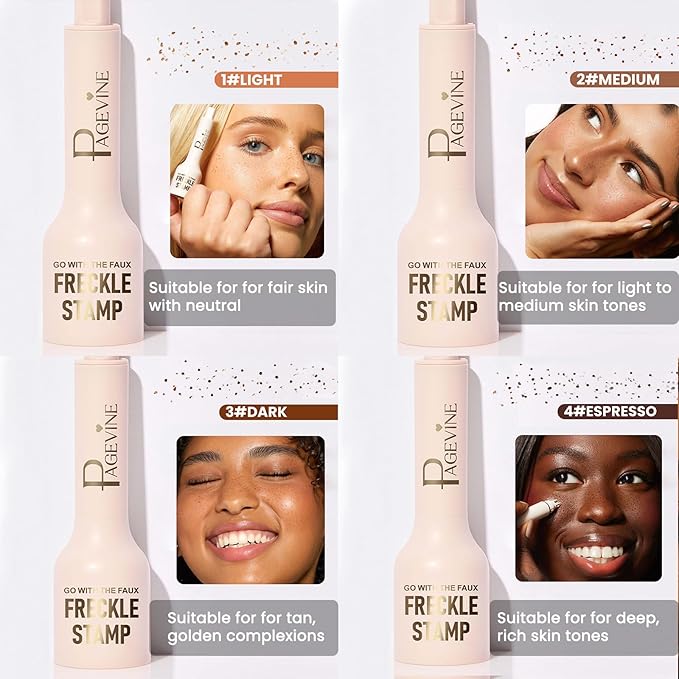 Freckle Stamp Pen,Fake Freckles Stain Marker Pencil Tool for Natural and Lifelike Sunkissed Face Freckle Makeup for Waterproof and Long-Lasting,Quick Dry 5-Point Faux Freckle Stamp Cushion, 02 Medium