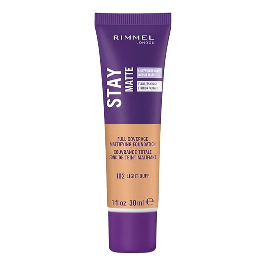 Rimmel London Stay Matte Liquid Mousse - 102 Light Buff - Foundation, Lightweight, Shine Control, Oil-Free, 1oz