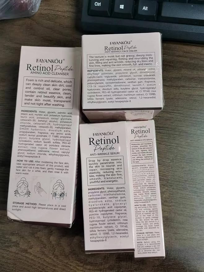 Retinol Skin Care Set, 4Pcs Anti Aging Skin Care Sets for Women, Include Retinol Face Cream Eye Cream Serum and Glycolic Acid 7%, Reduce Wrinkles, Promote Collagen Production Restore Skin Elasticity